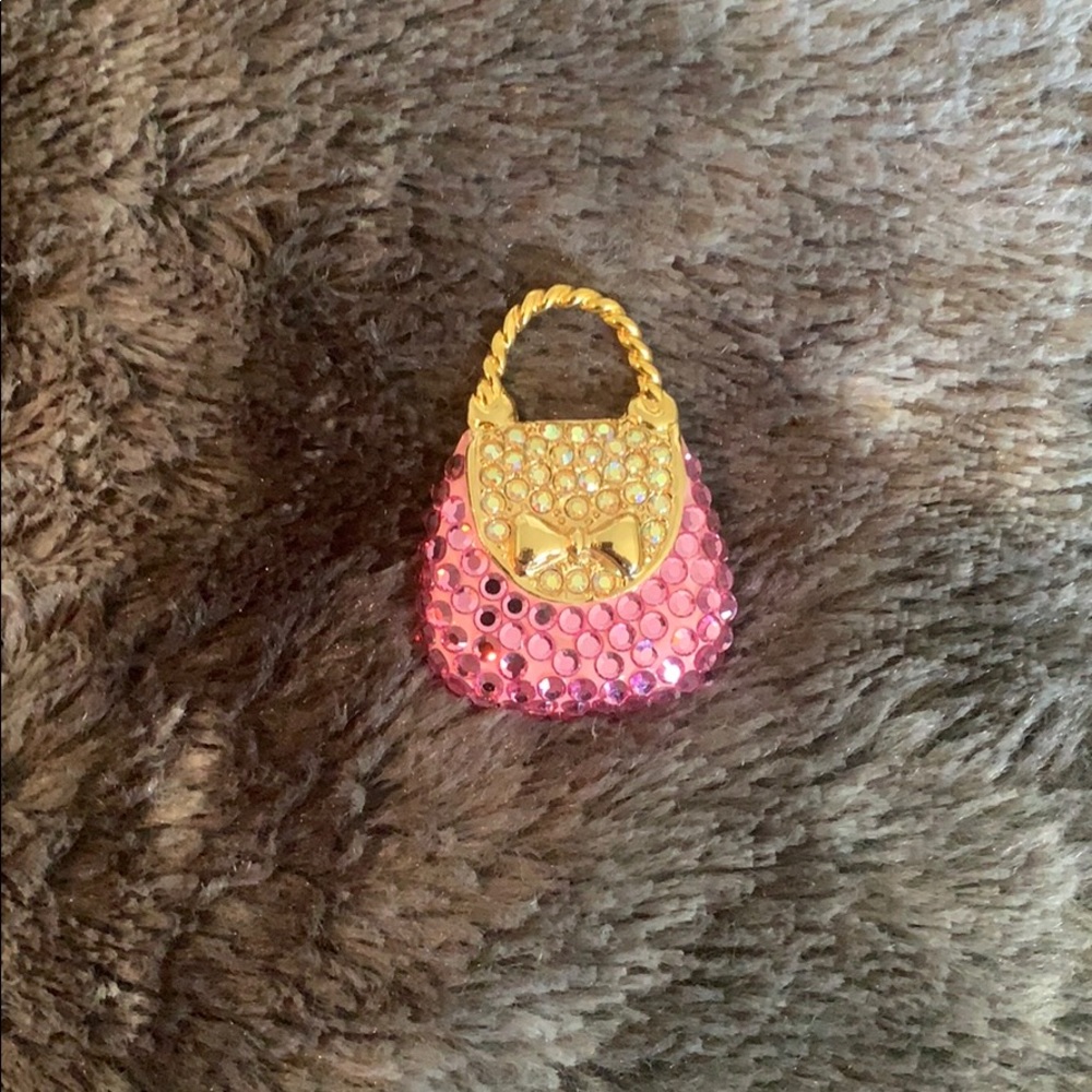 Hot Pink Gold Crystal Purse Brooch